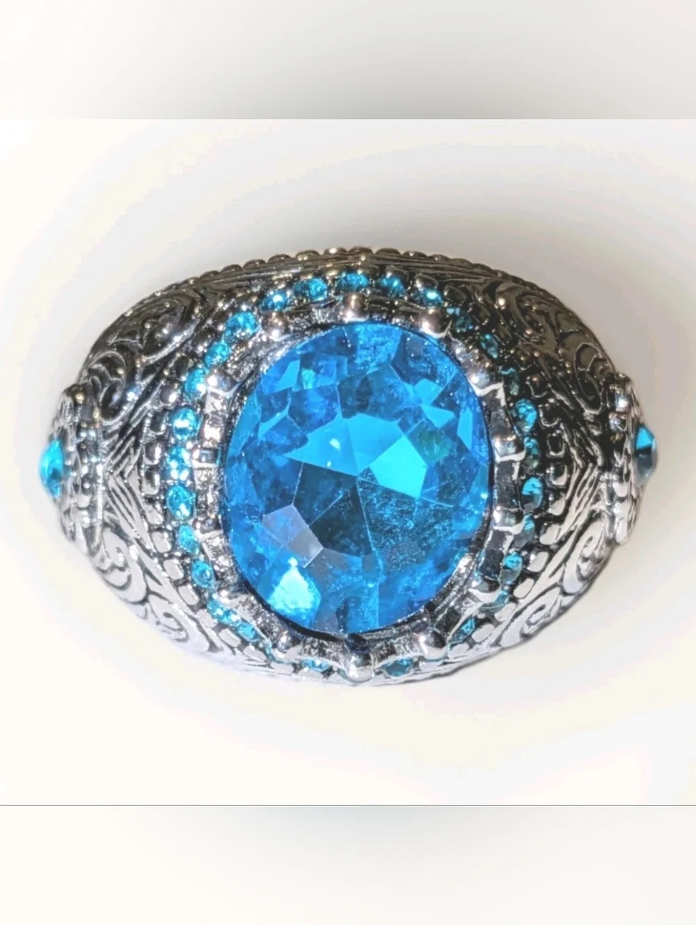 Men's Turkish Vintage Style Ring Silver Plated 5 Ct Lab-Created Sapphire Sz 10
